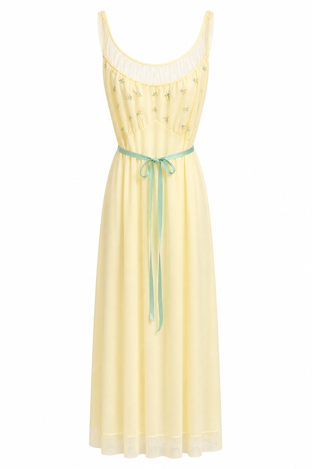 Vintage 1950s Van Raalte Yellow Embroidered Nightgown - Sheer Floral Lingerie Slip Dress | Made in USA | S/M