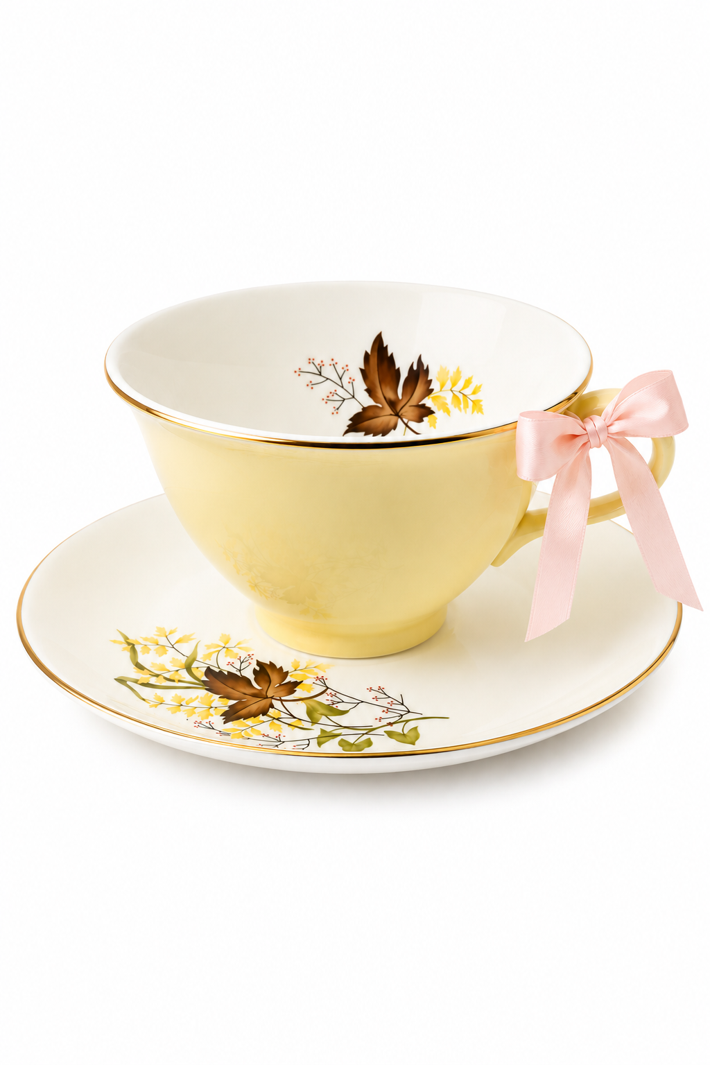 Vintage 1960s–1970s Taylor Smith & Taylor “Leaf O’ Gold” Cup & Saucer Set | Mid-Century Porcelain | Autumn Tea Cup