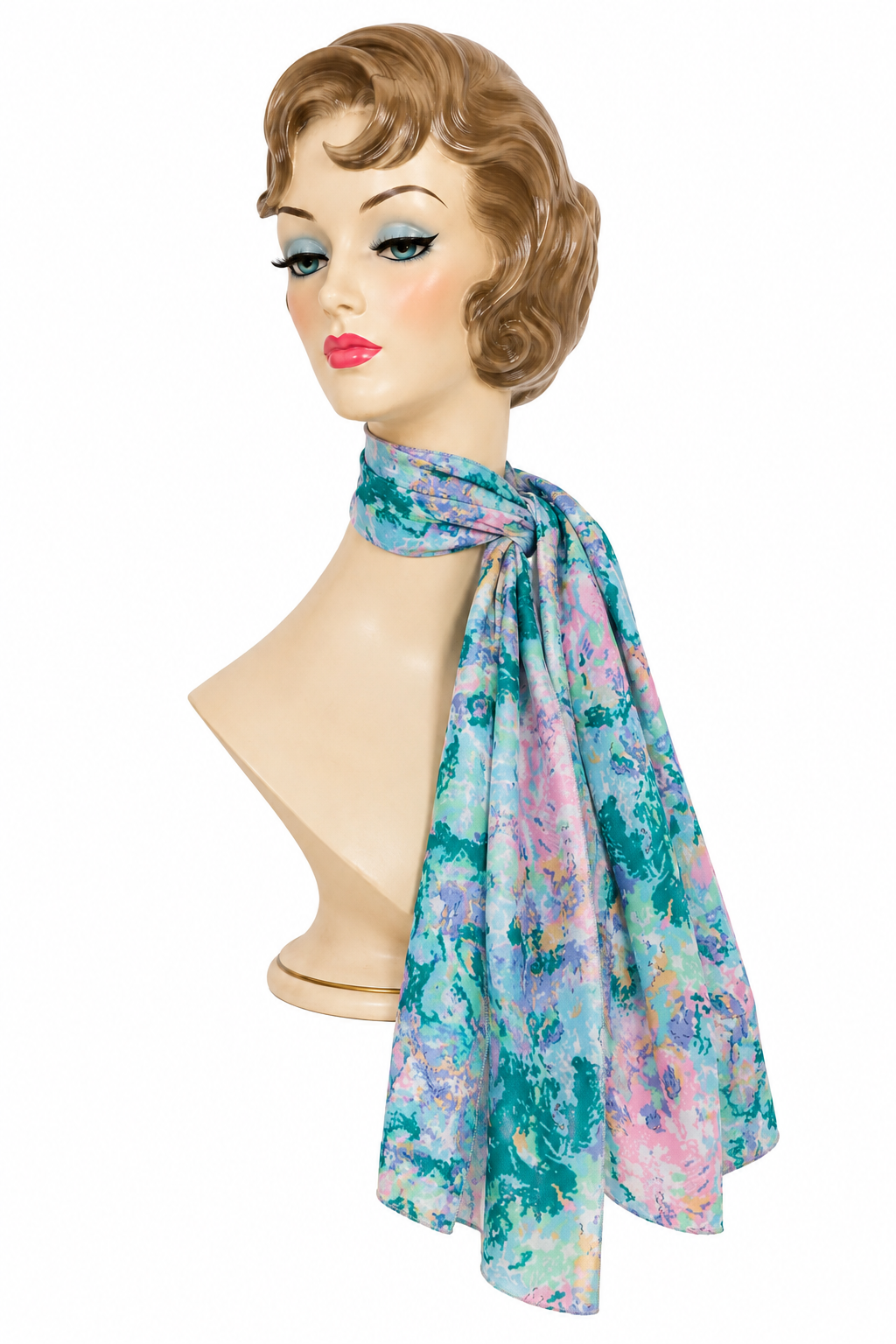 Vintage 1980s Style Pastel Abstract Floral Print Neck Scarf