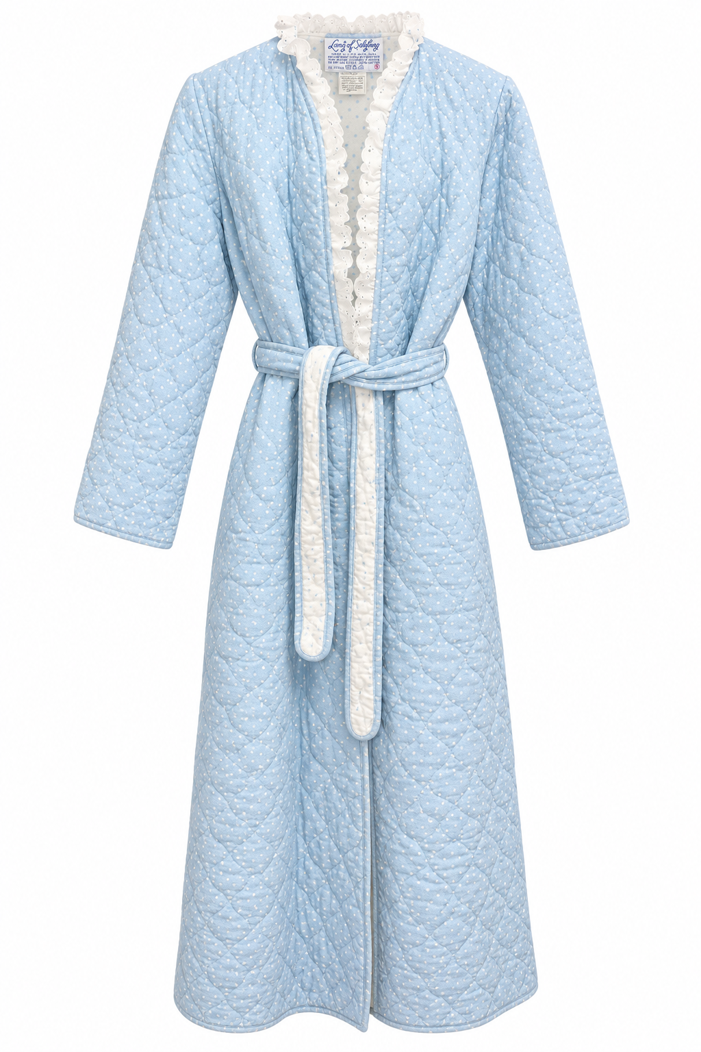 Vintage 1980s Lanz of Salzburg Blue Quilted Cotton Wrap Robe Cottagecore Size S