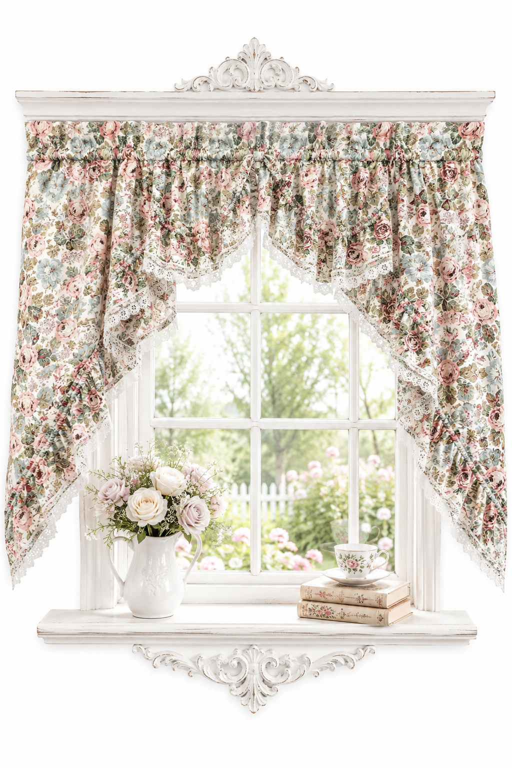 Vintage Cottage Rose Ruffle Curtains | Made in USA Floral Cottagecore Curtains