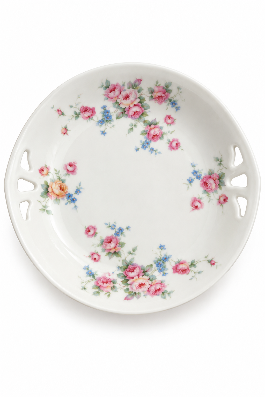 Antique 1930s German Pink Rose Porcelain Plate | Romantic Floral Vanity & Wall Décor