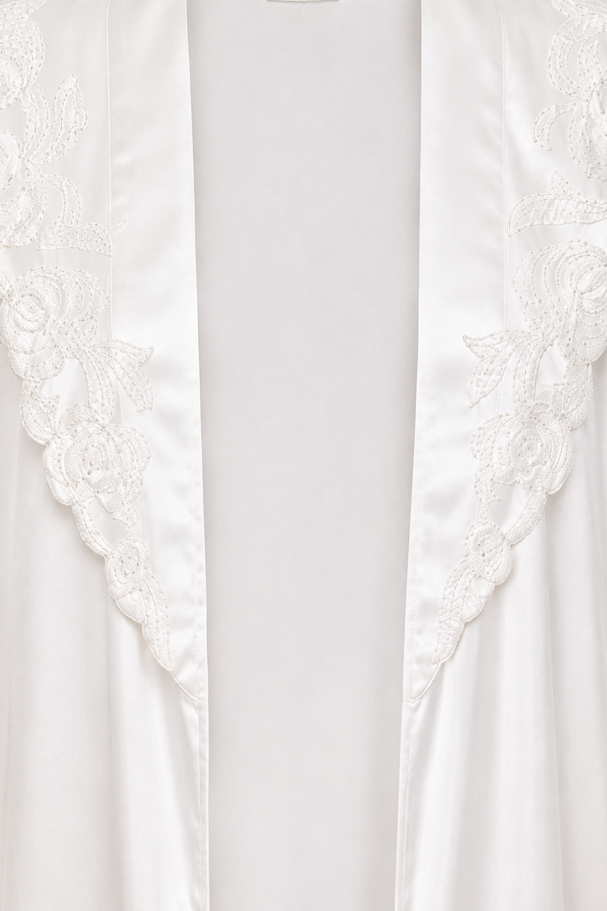 Vintage Ivory Satin & Chiffon Duster Robe | International Boutique by Undercover Wear – Made in USA Size S/L