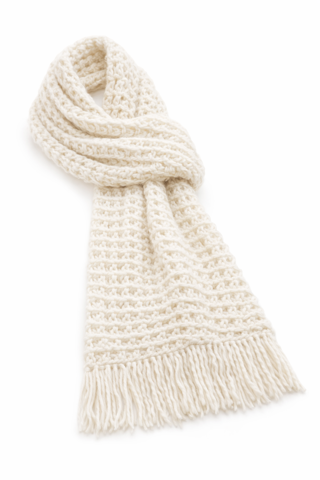 Vintage Cream Chunky Knit Scarf Shawl with Fringe | Cozy Wrap