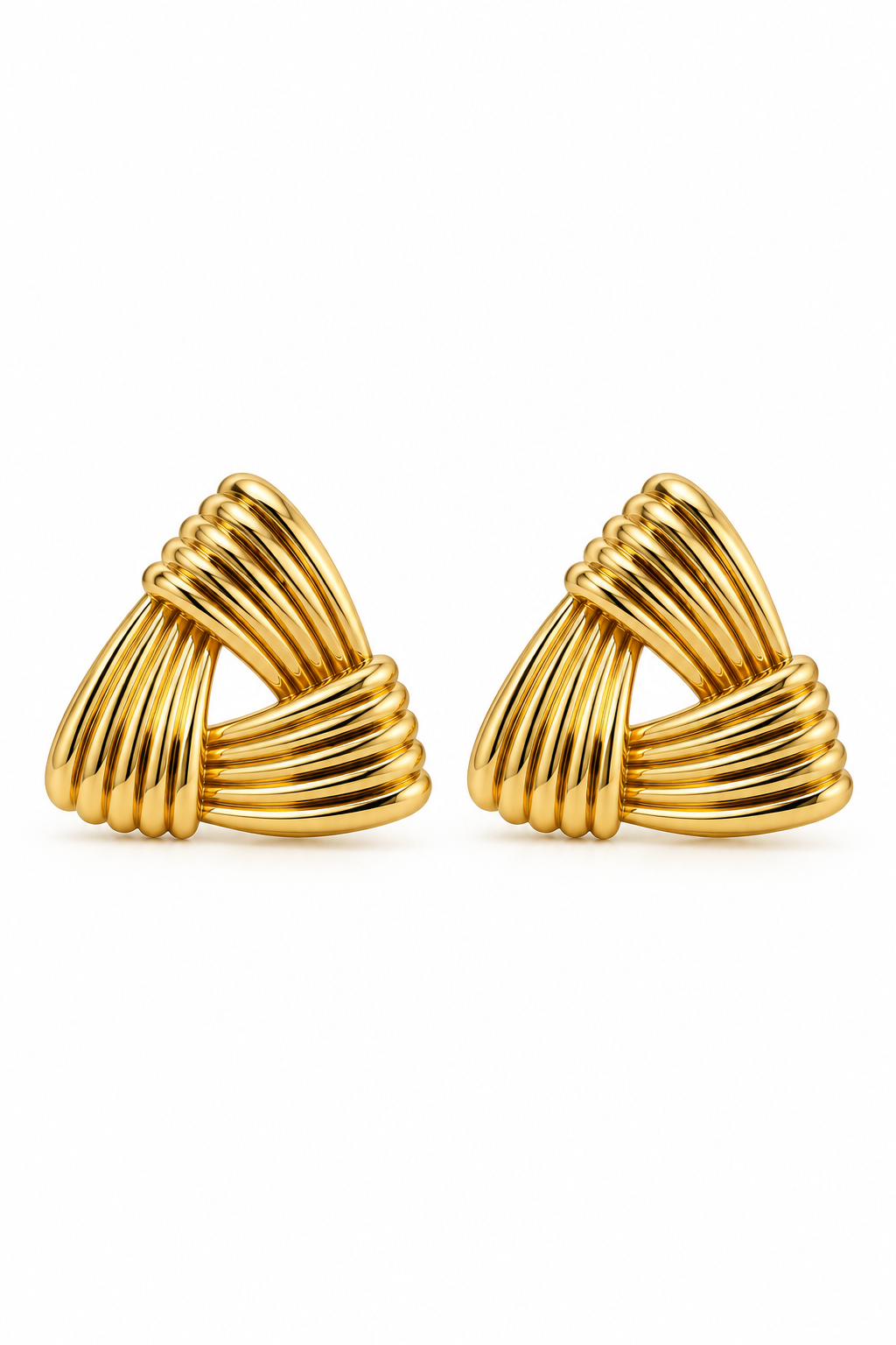 Vintage 1980s–Early 1990s Gold-Tone Ribbed Geometric Triangle Stud Statement Earrings