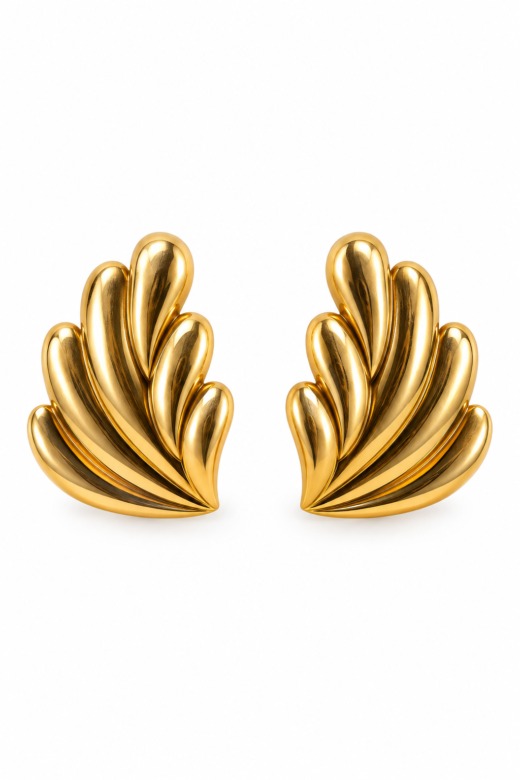 Vintage 1980s Gold-Tone Tiered Wing Statement Stud Earrings – 1.25”