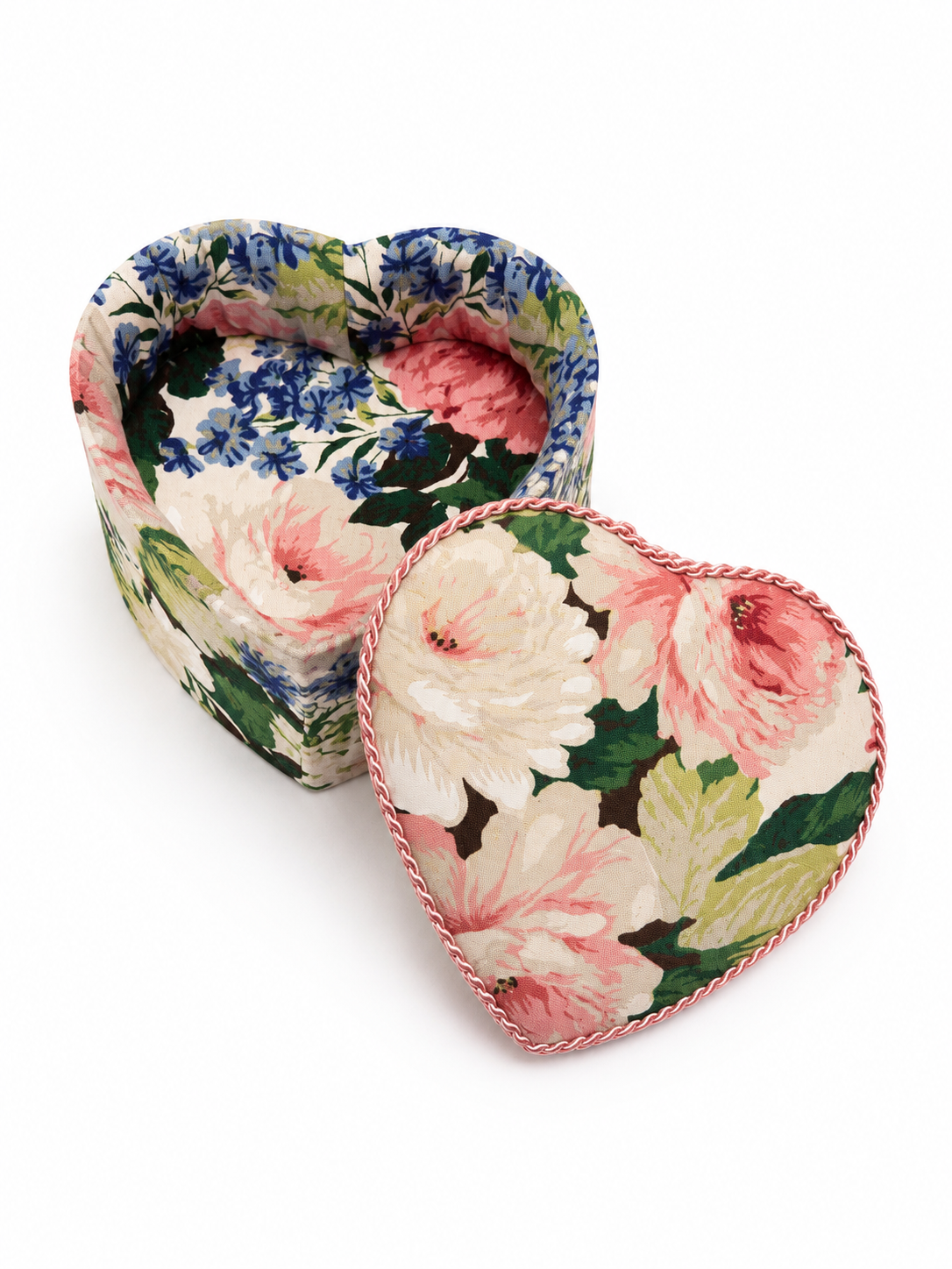 Vintage Floral Heart-Shaped Fabric Trinket Box | Padded Jewelry Box | Vanity Storage | Romantic Cottage Décor