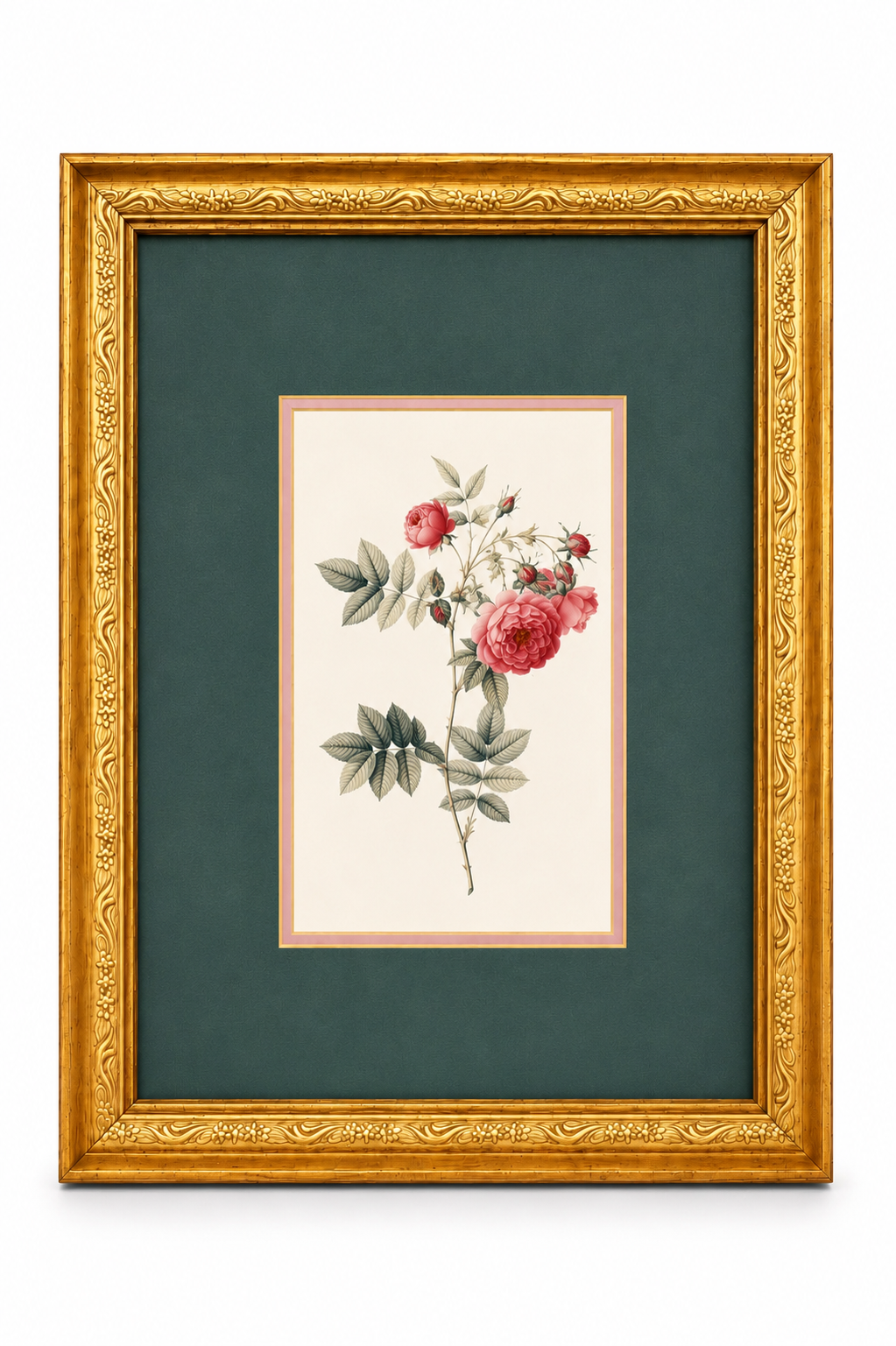 Vintage Botanical Floral Print in Ornate Gold Frame | Framed peony Wall Art | Cottage, Victorian & Traditional Décor