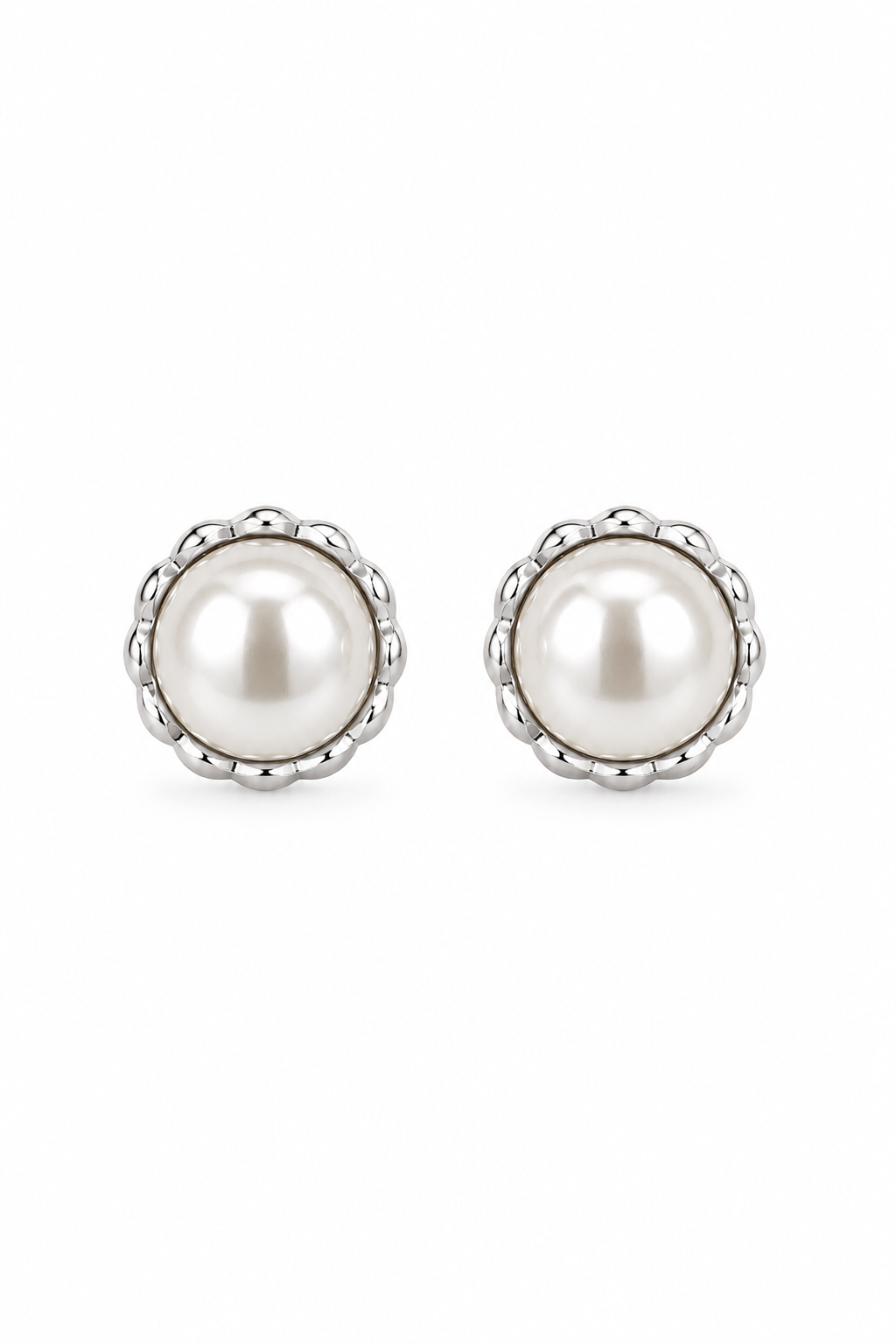 Vintage Mid-Century Faux Pearl Silver-Tone Clip-On Earrings