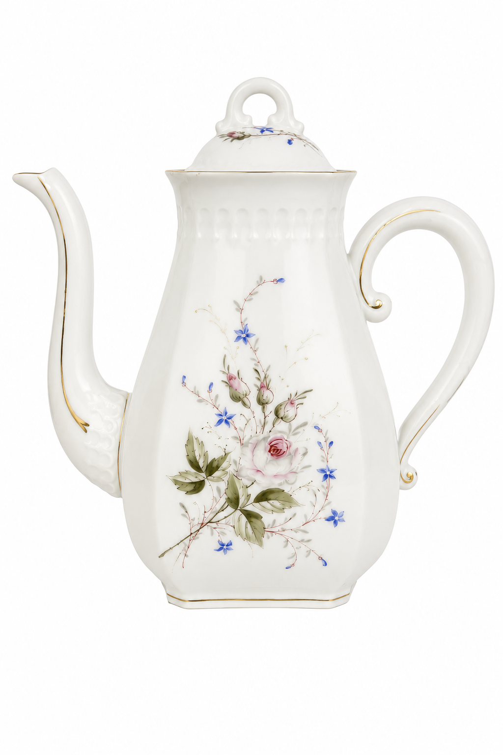 Vintage Mid-Century Bavarian Floral Teapot | Gold Trim Porcelain Coffee Pot | Cottagecore Tea Serving Decor