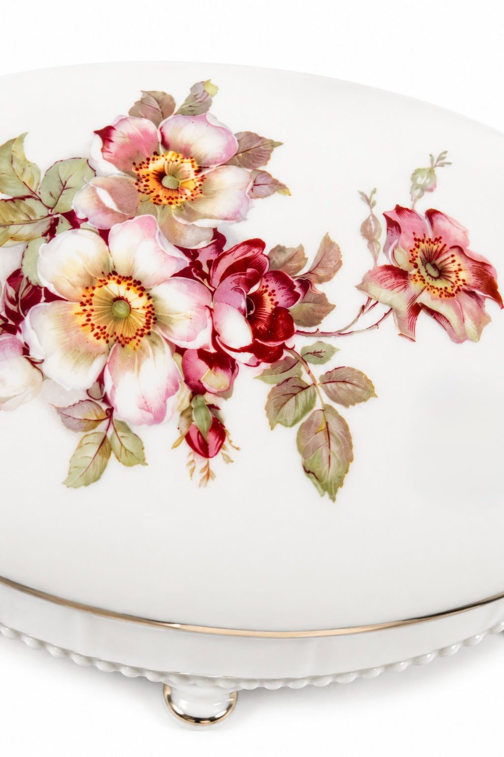 Vintage 1950s Gerold Porzellan Bavaria Floral Trinket Box | German Porcelain Jewelry Box | Gold Trim | 7.5”