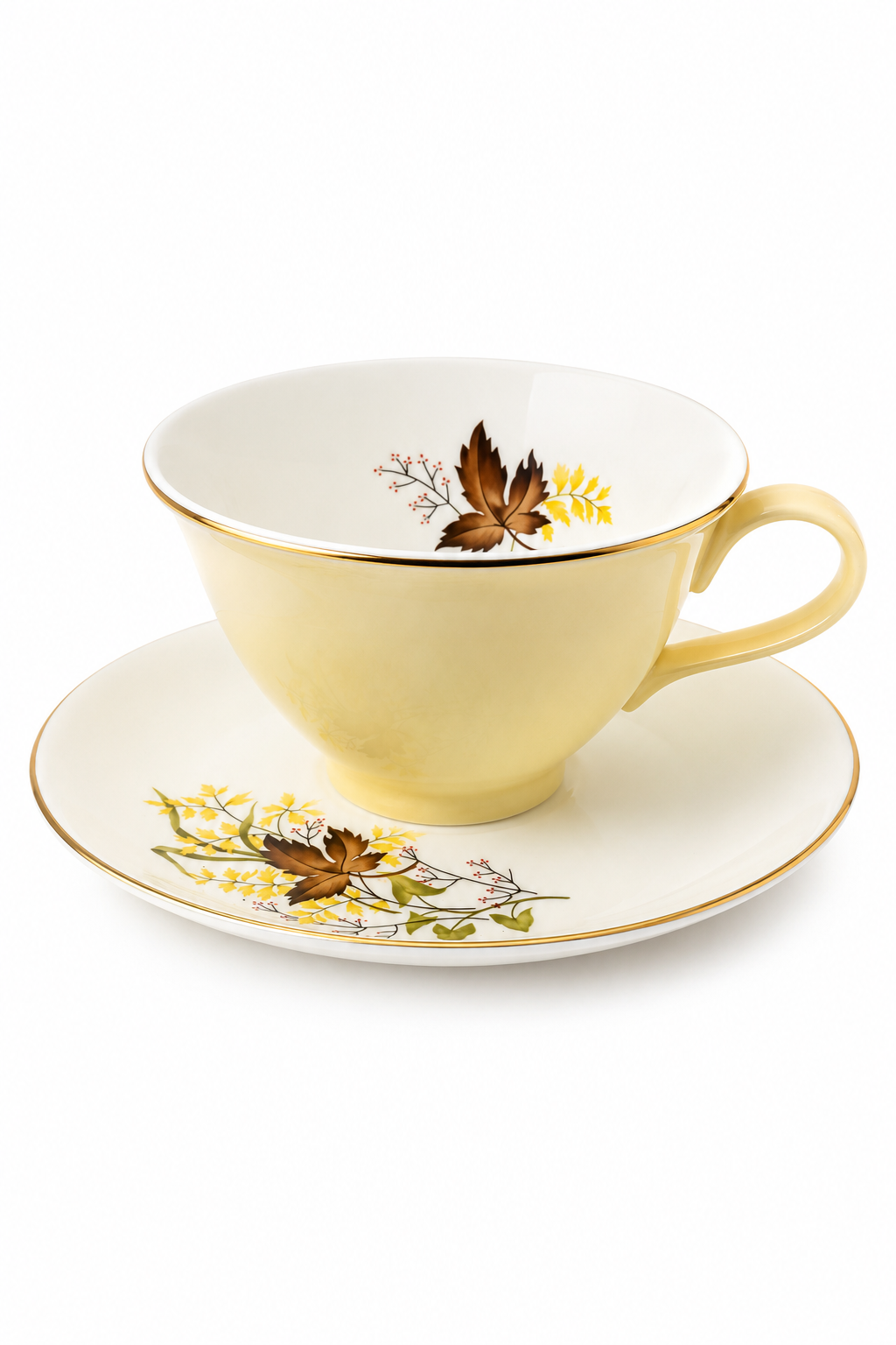 Vintage 1960s–1970s Taylor Smith & Taylor “Leaf O’ Gold” Cup & Saucer Set | Mid-Century Porcelain | Autumn Tea Cup