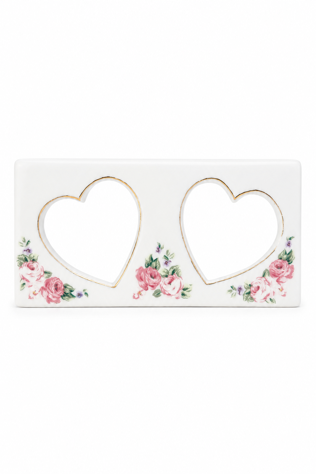 Vintage 1980s Porcelain Double Heart Picture Frame | Floral Rose Photo Frame | Shabby Chic Cottagecore Decor