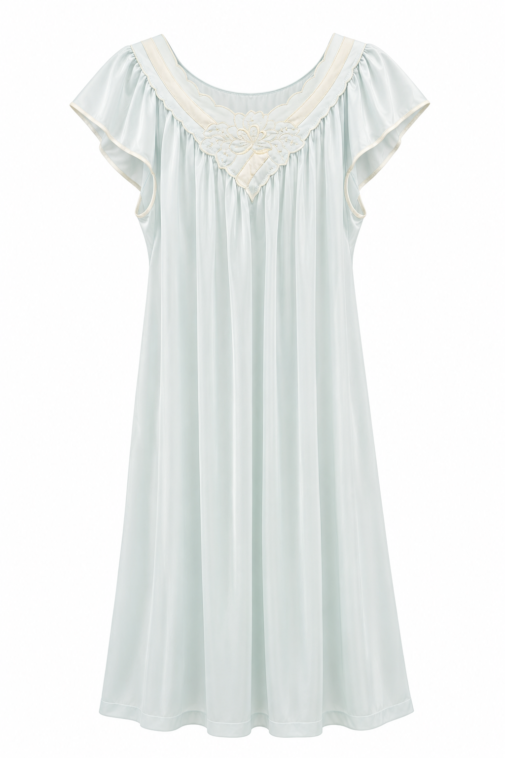 Vintage Shadowline Powder Blue Nightgown | Embroidered Flutter Sleeve – Size Large
