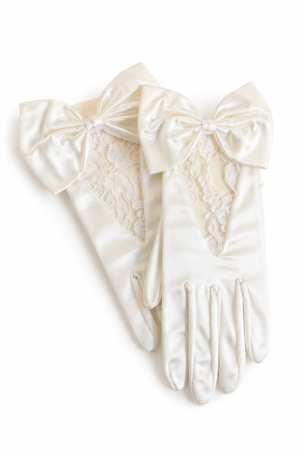 Vintage White Satin Bow Gloves | Romantic Lace Wrist Gloves