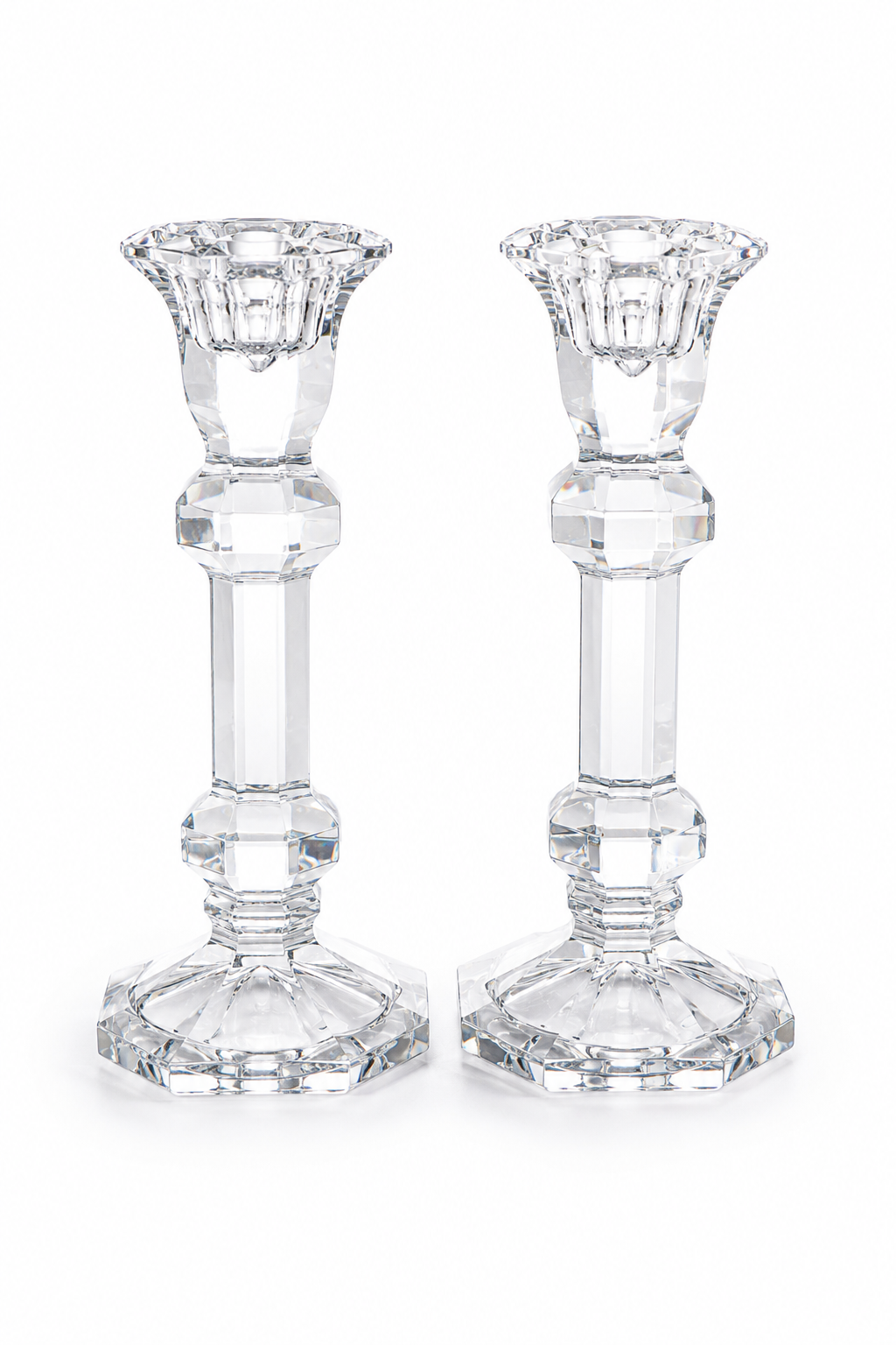 Vintage Faceted Crystal Candlestick Holders – Set of 2 | Elegant Shabby Chic Candle Holders
