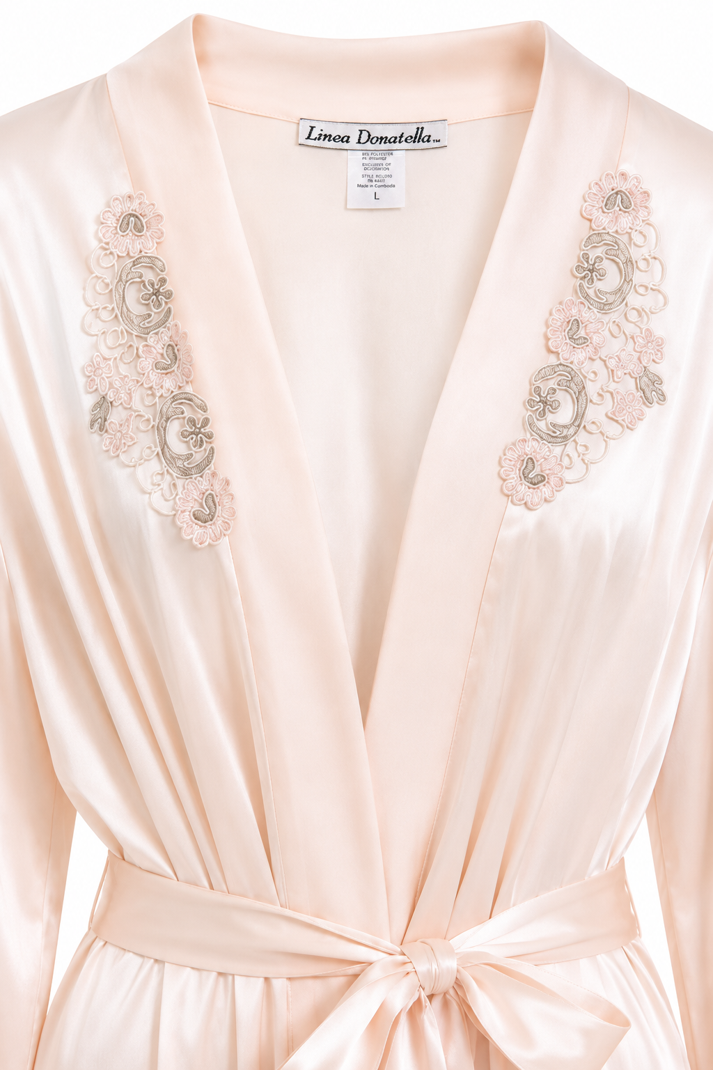 Vintage 1990s Linea Donatella Blush Pink Satin Bridal Wrap Robe – Lace & Sequin Trim | Size Large