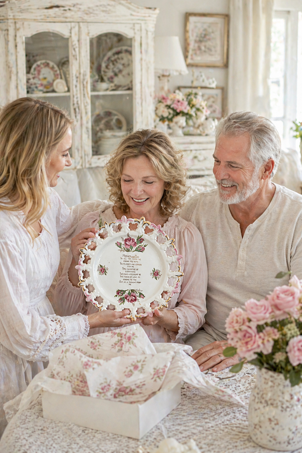 Vintage “Mother & Dad” Floral Gift Plate | Sentimental Keepsake Plate