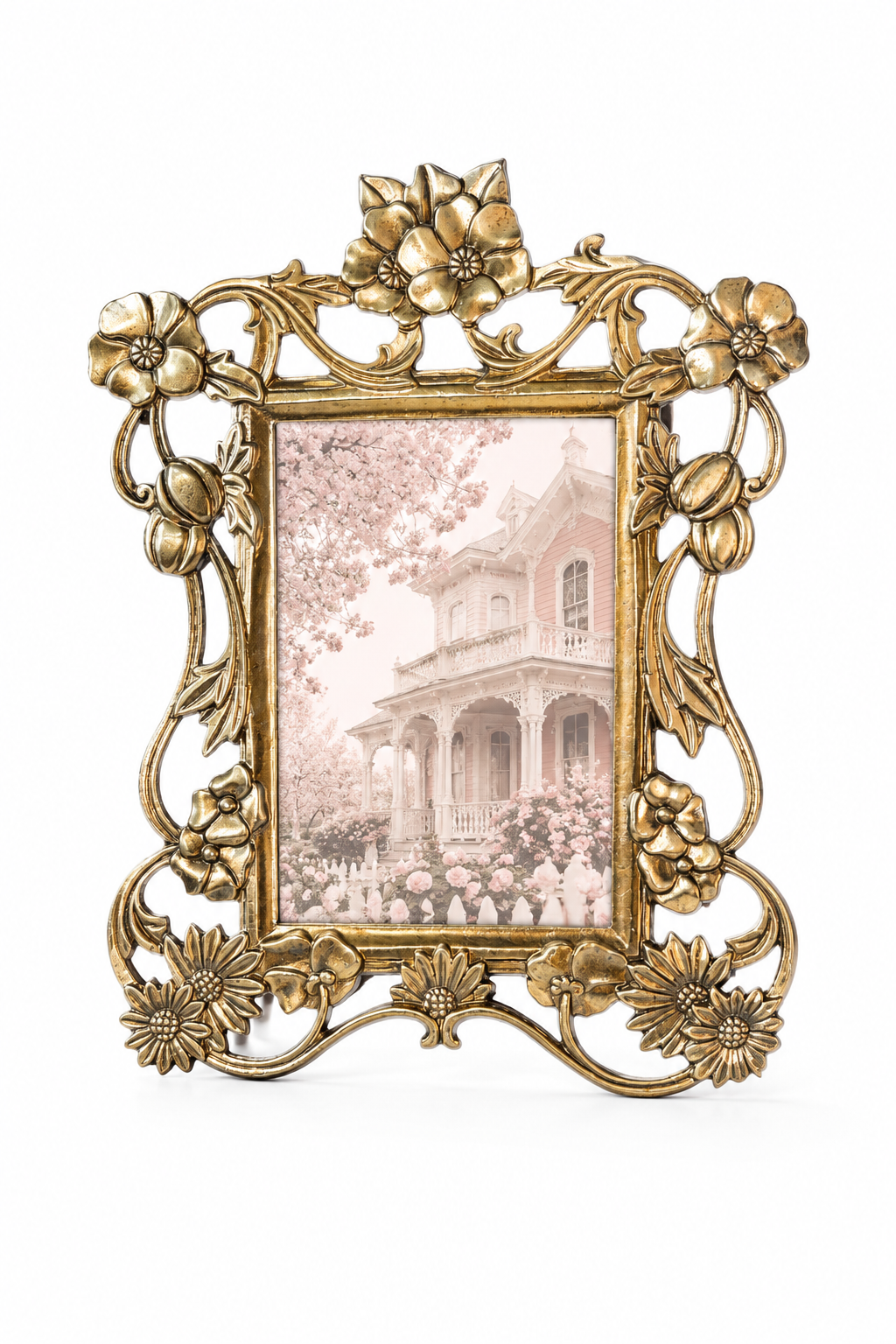 Vintage Floral Gold-Tone Picture Frame | Cottagecore Photo Frame | Holds 3.5” x 5” Photo