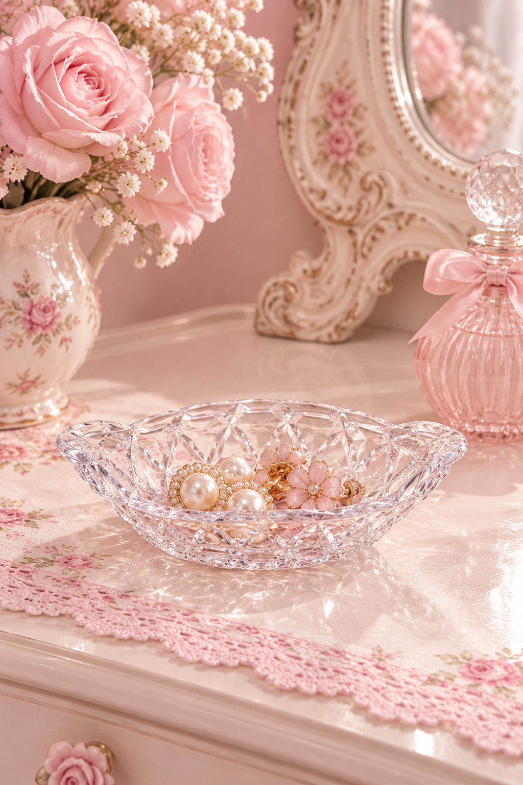 Vintage Clear Cut Glass Trinket Dish | Small Crystal-Style Jewelry Bowl | Candy, Ring or Vanity Dish