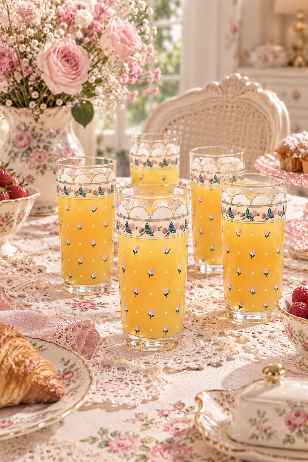 Rare Vintage 1988 CHD Pink Rose Glass Tumblers | Set of 6