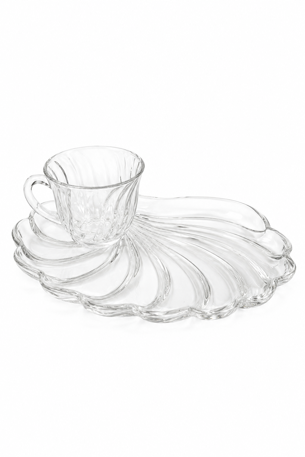 Vintage 1950s Hazel-Atlas Colonial Swirl Shell Snack Set | Glass Tea Cup & Snack Plate | Sold Individually