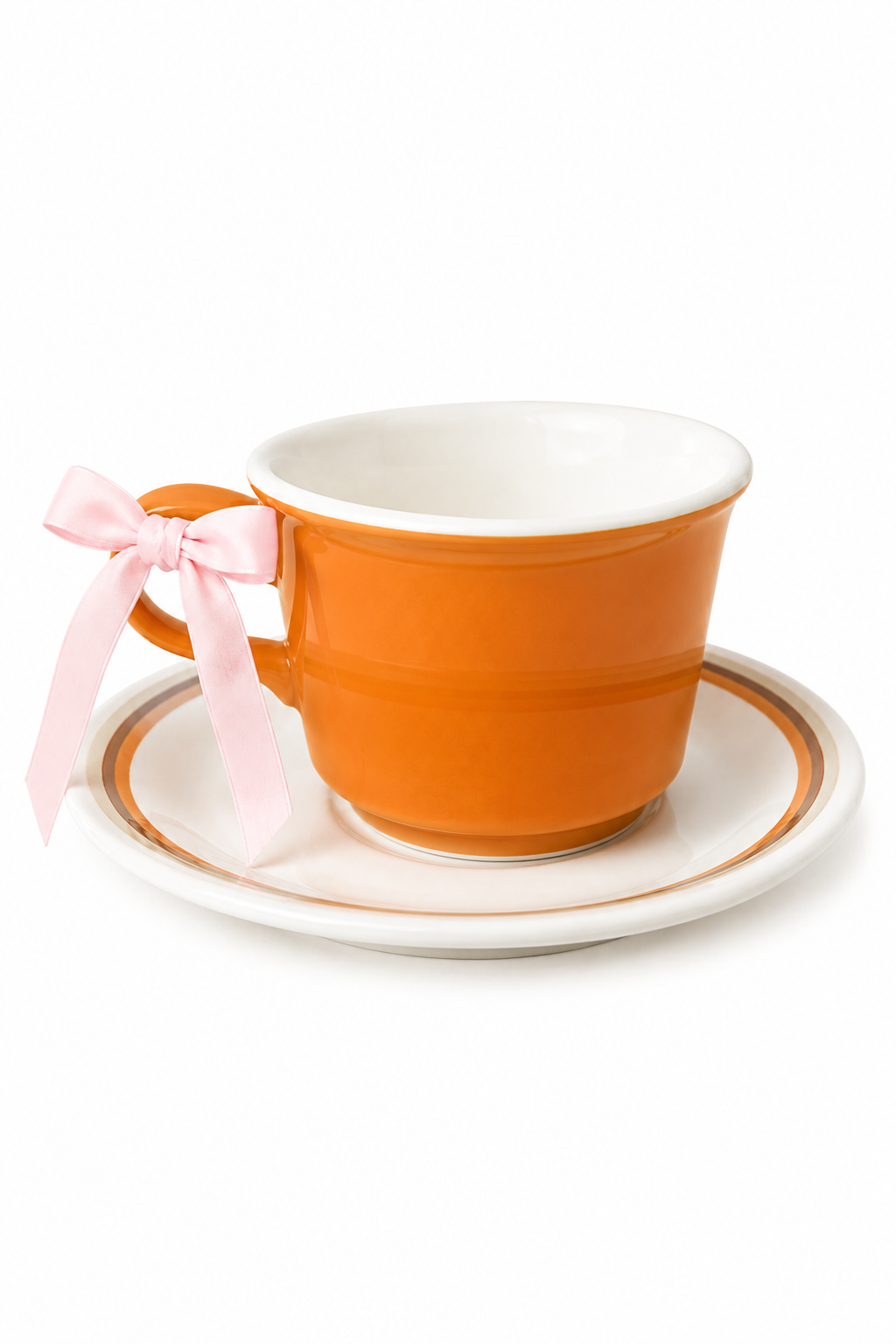Vintage 1970s Burnt Orange Stoneware Coffee Cup & Saucer Set | Made in USA | Mid-Century Modern | Sold Individually