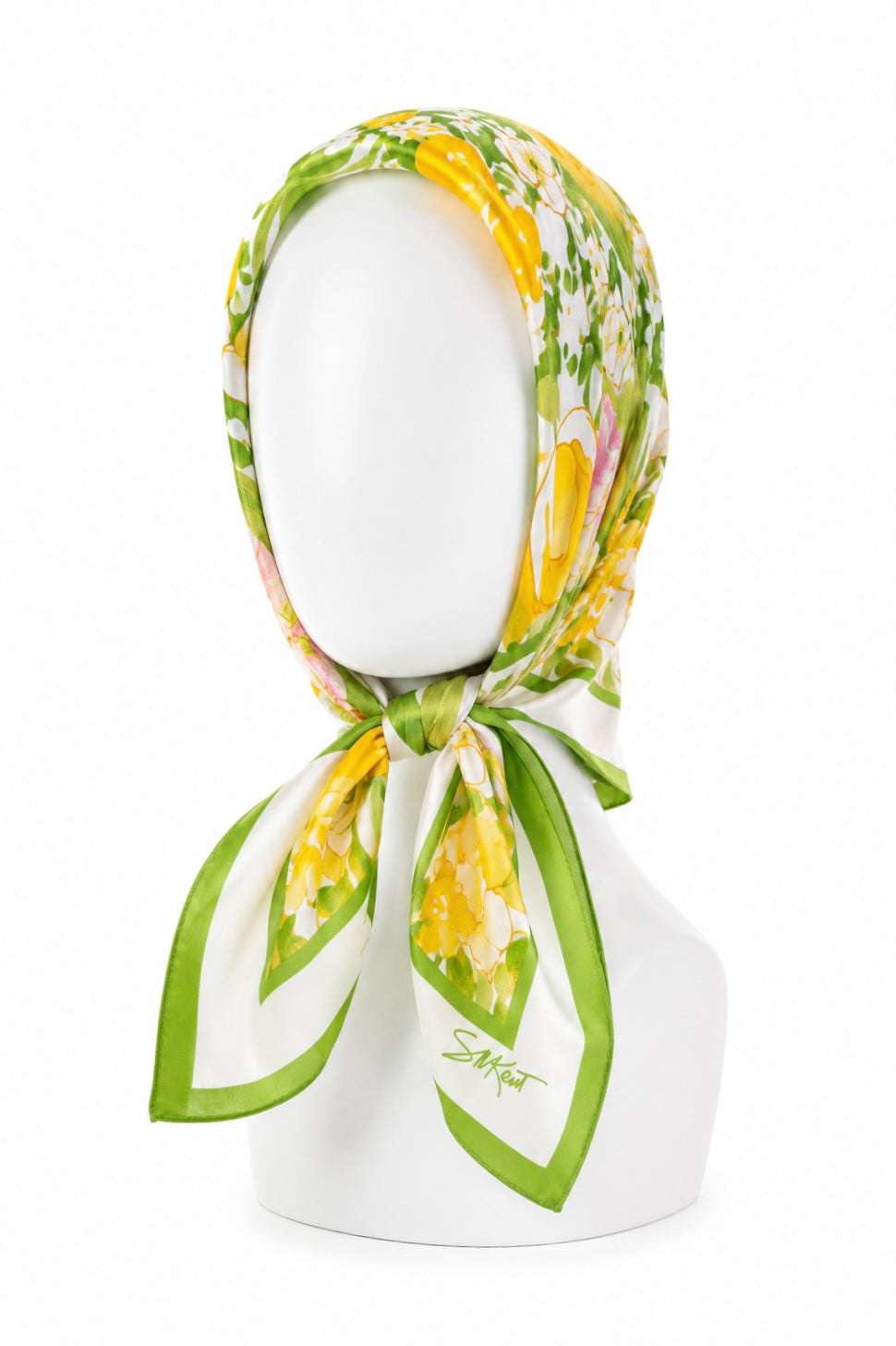 Vintage Floral Spring Scarf | Versatile Neck Scarf, Hair Scarf & Handbag Accessory | Yellow & Green Botanical Print
