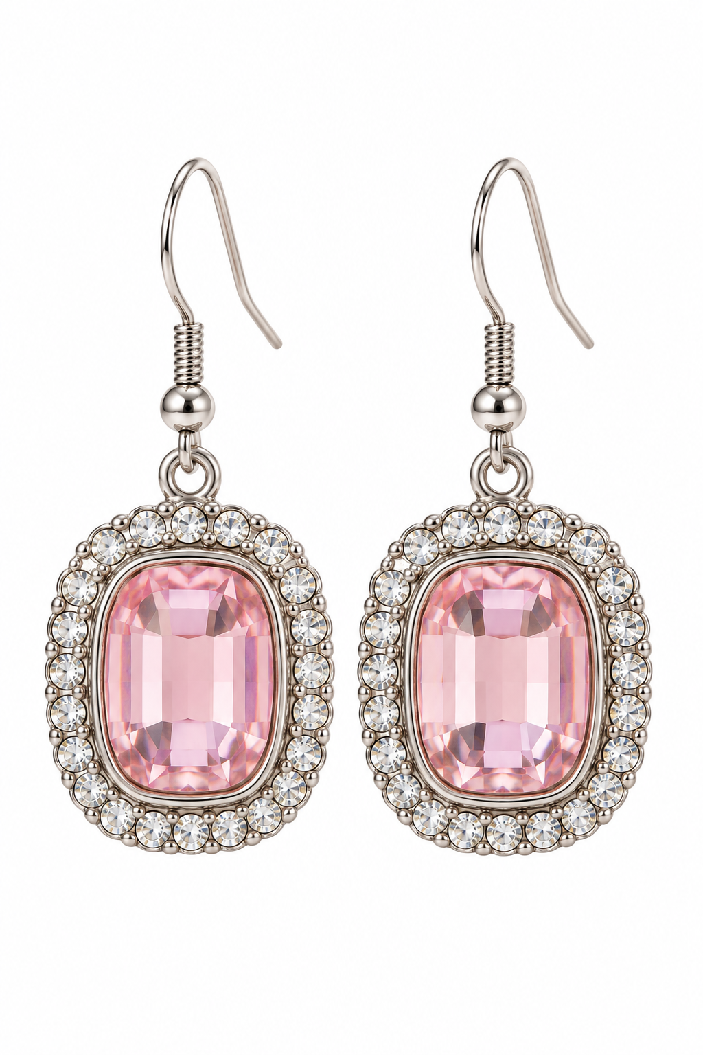 Romantic Blush Pink Crystal Silver-Tone Dangle Earrings | Elegant Rhin