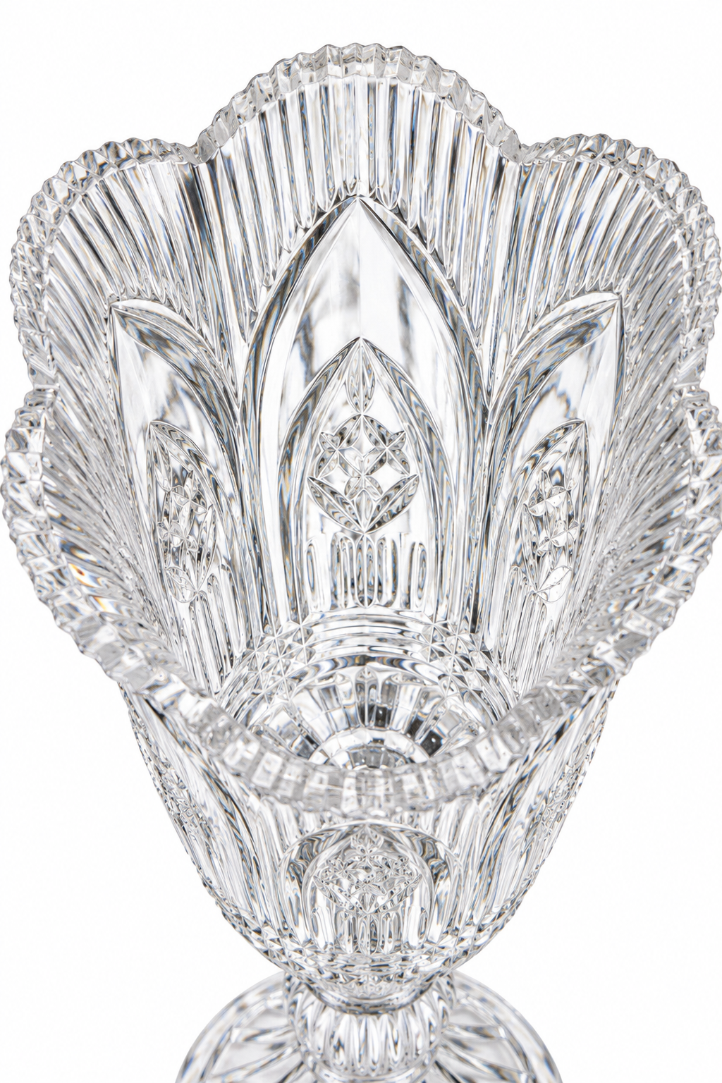 Vintage 1990s English 24% Lead Crystal 14” Footed Pedestal Vase – Large Cut Crystal Centerpiece