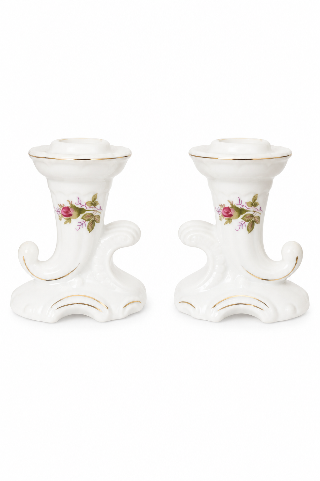 Vintage 1950s Made in Japan Porcelain Rose Candlestick Holders – Set of 2