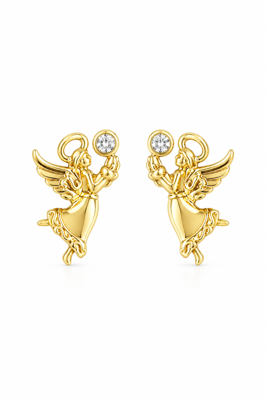 Vintage 1980s–90s Avon Gold Tone Angel Pierced Earrings | Aurora Borealis Rhinestone Halo | 1”