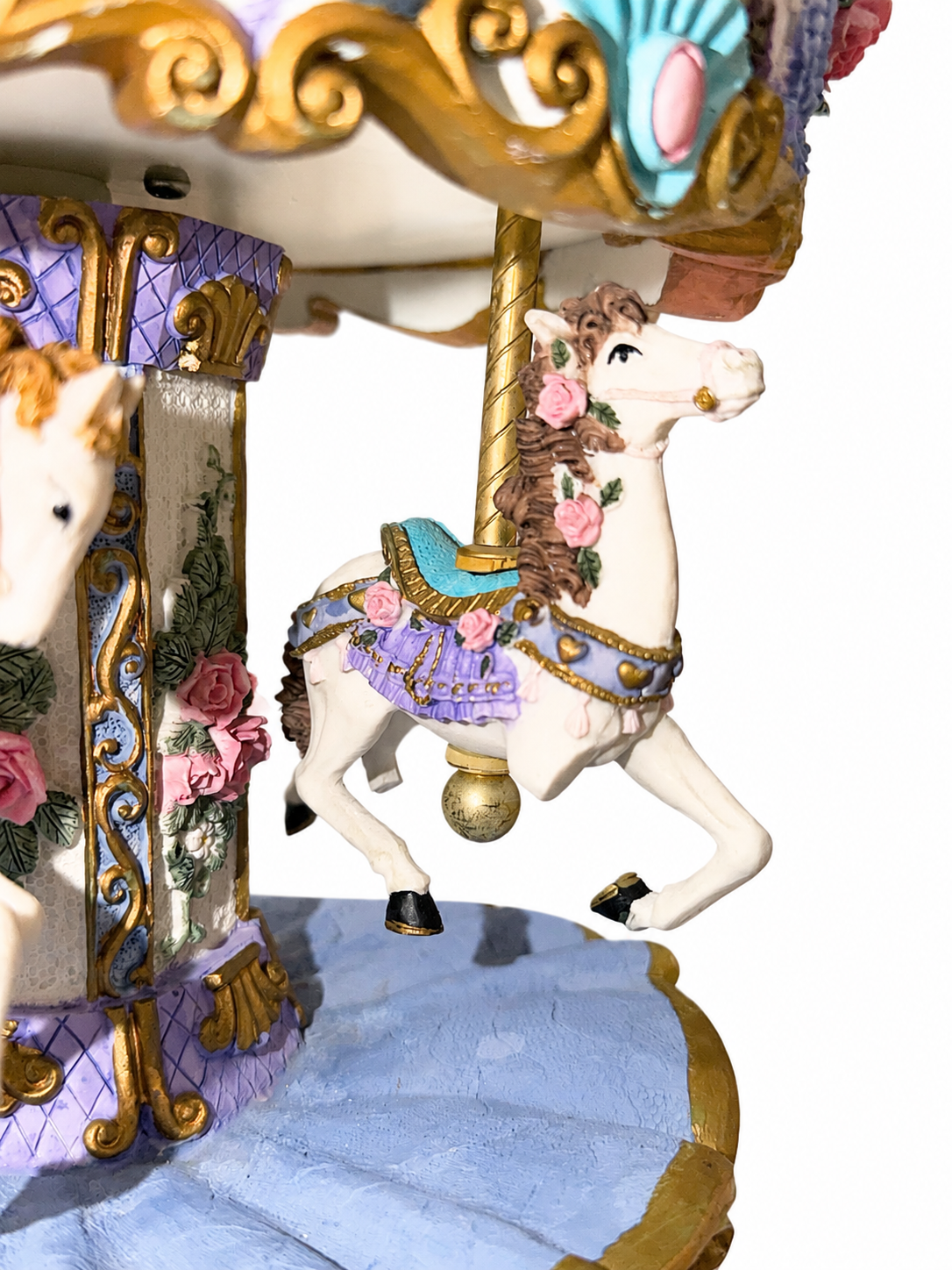 RARE Vintage Floral Blue Carousel – Large Decorative Display Piece *BROKEN* Display ONlY!
