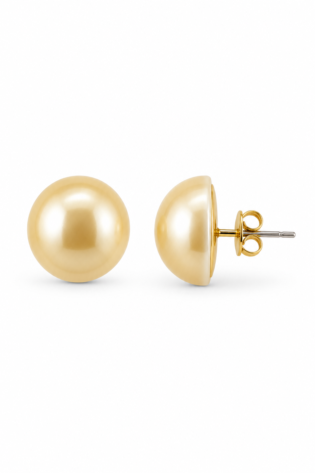 Vintage 1980s Oversized Faux Pearl Button Stud Earrings – Gold Tone Statement Retro Earrings