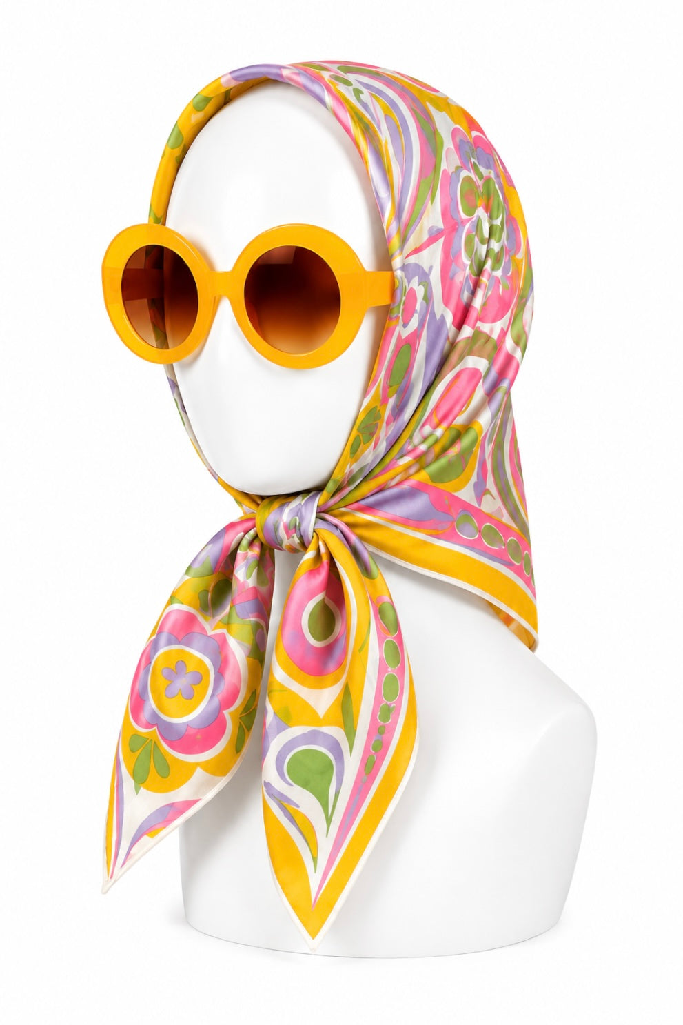 Vintage Floral Statement Scarf | Bright Retro Mod Accessory | Pink Yellow & Lavender