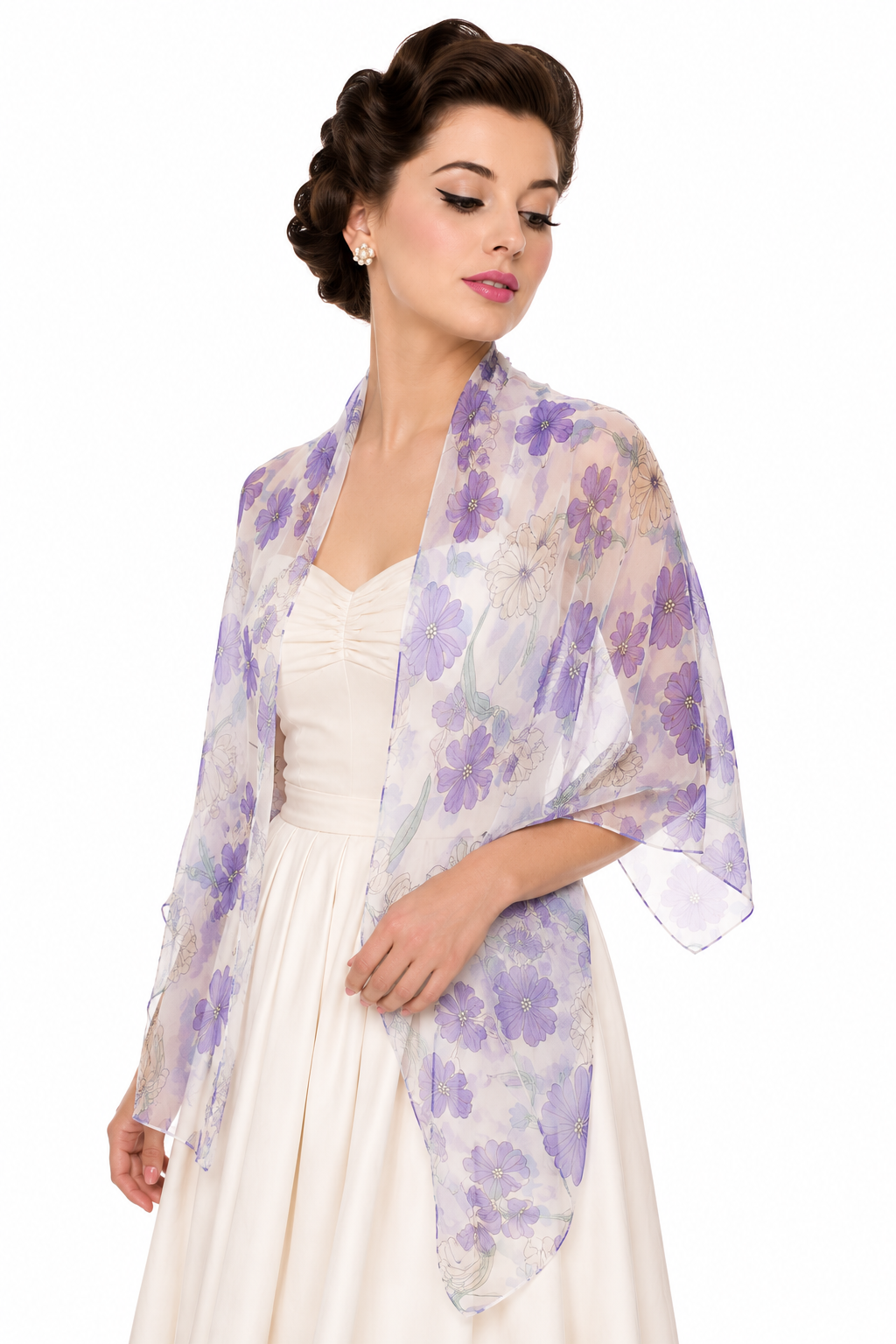 Dreaming Charlie Purple Floral Sheer Scarf | Long Chiffon Head Scarf Shawl Wrap