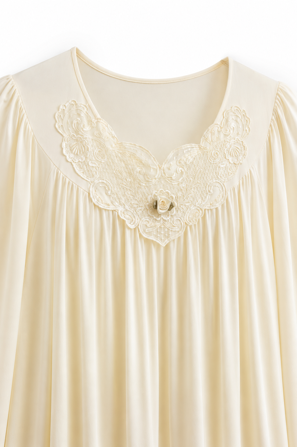 Vintage Shadowline Cream Nylon Nightgown | Full-Length Romantic Lace Gown | Size Medium