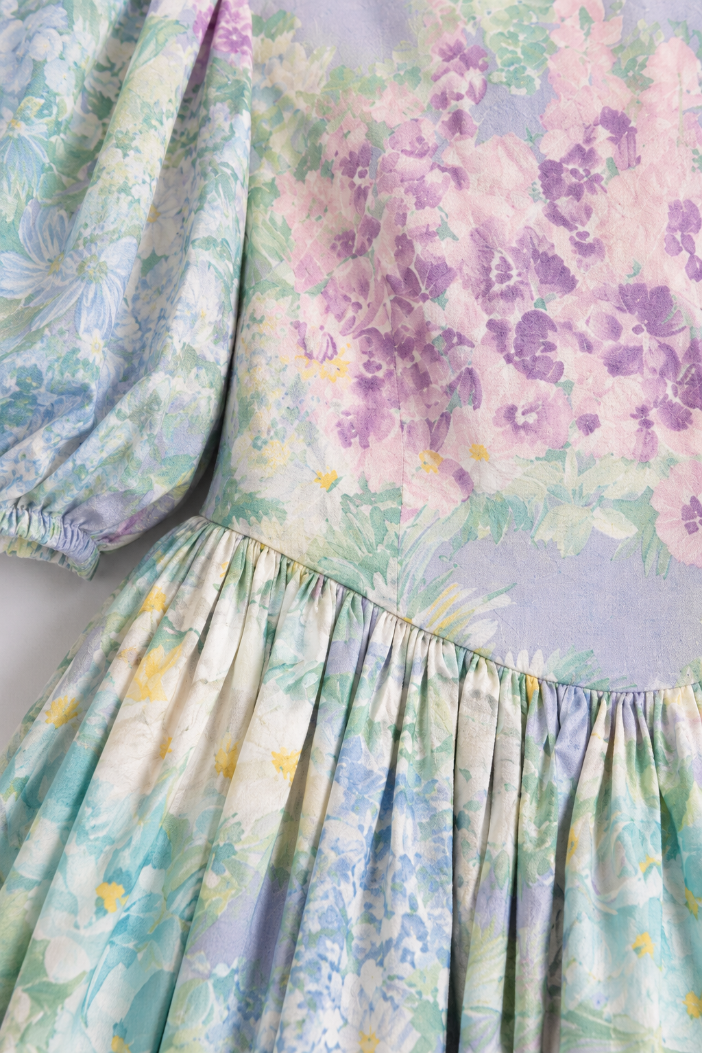 Vintage Handmade Floral Puff Sleeve Midi Dress | Laura Ashley Inspired Cottage Dress | Size Small/Medium
