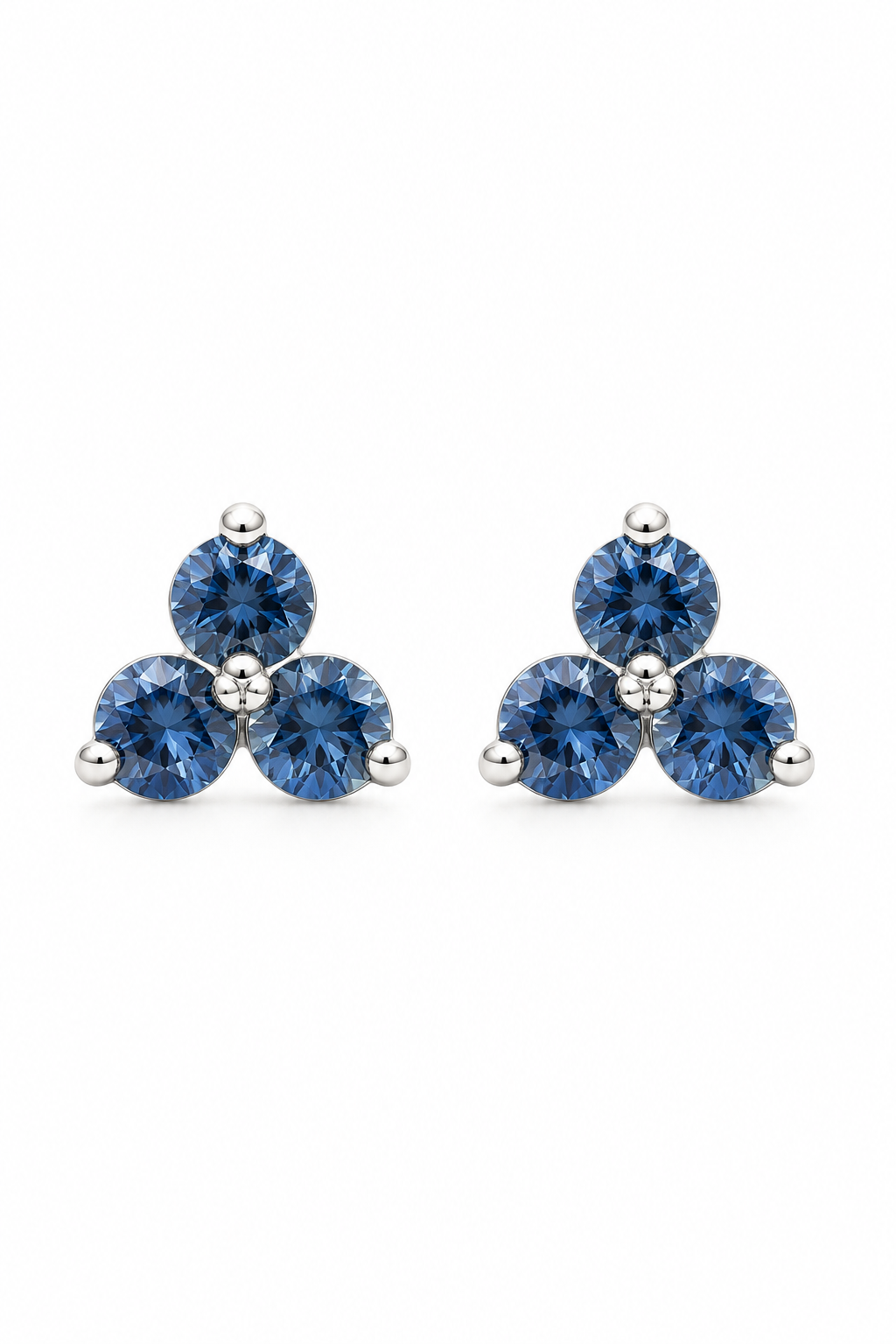 Vintage 1990s Silver-Tone Blue Rhinestone Three-Stone Cluster Stud Earrings