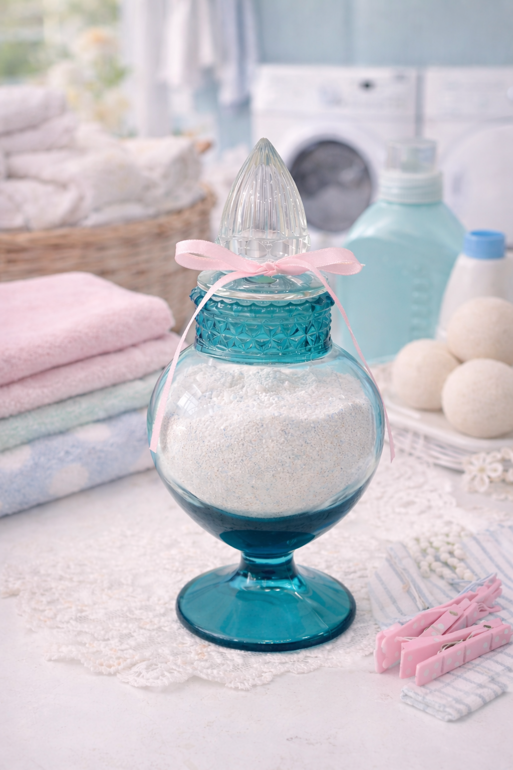 “Bleu Sirène” Vintage Turquoise Glass Apothecary Candy Dish / Vanity Jar