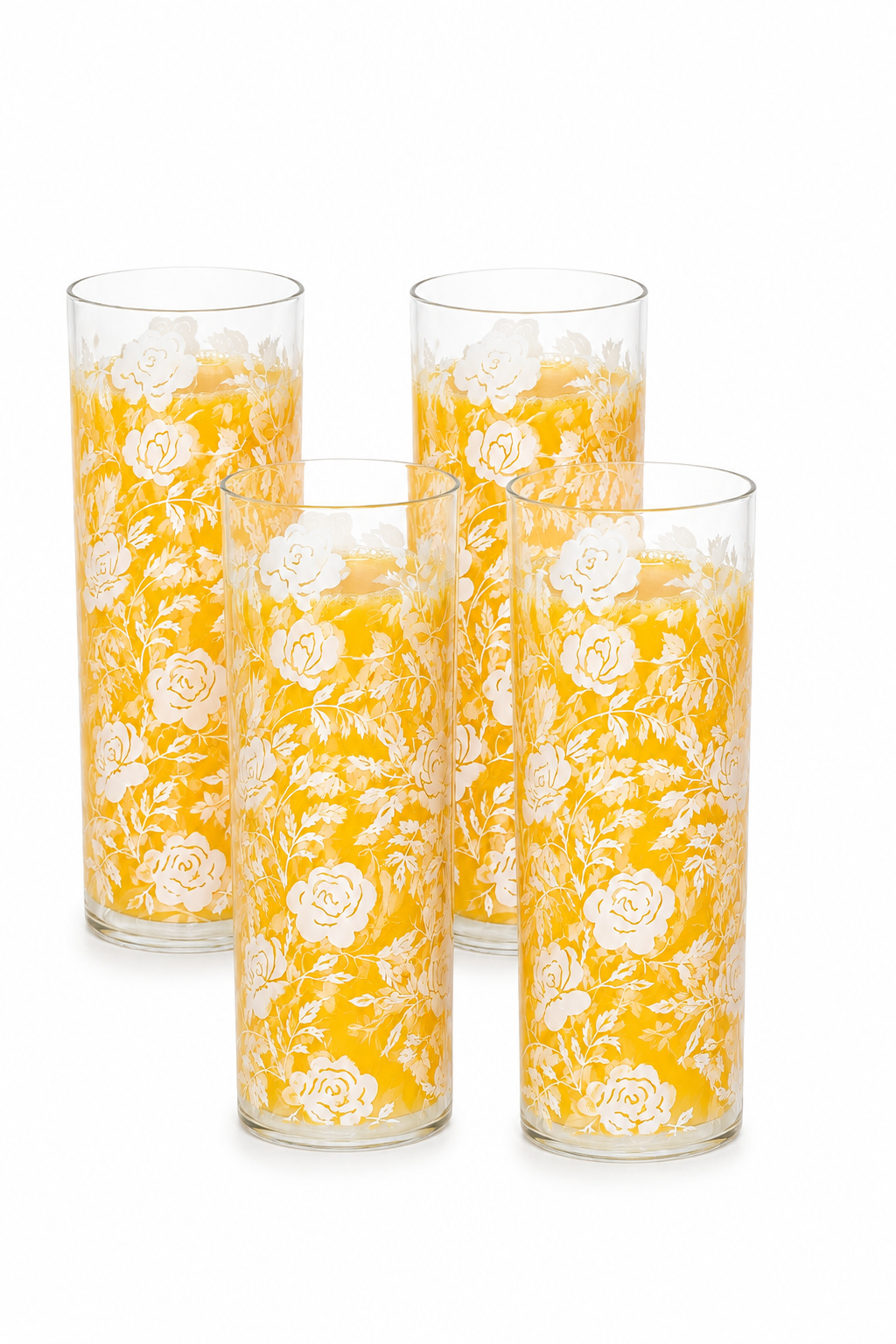 Vintage 1950s Libbey White Roses Highball Glasses Set of 4 | Frosted Floral Tumblers | Mid-Century Modern Glassware | Cottagecore Barware
