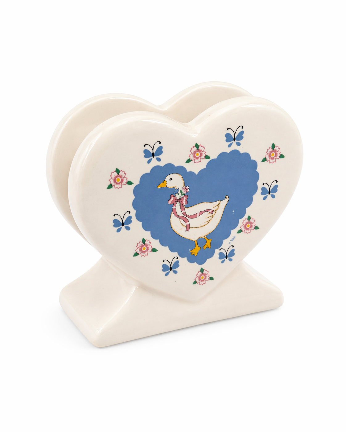 1980s Vintage Ribbon Goose Heart Napkin Holder | Cottagecore Kitchen Decor