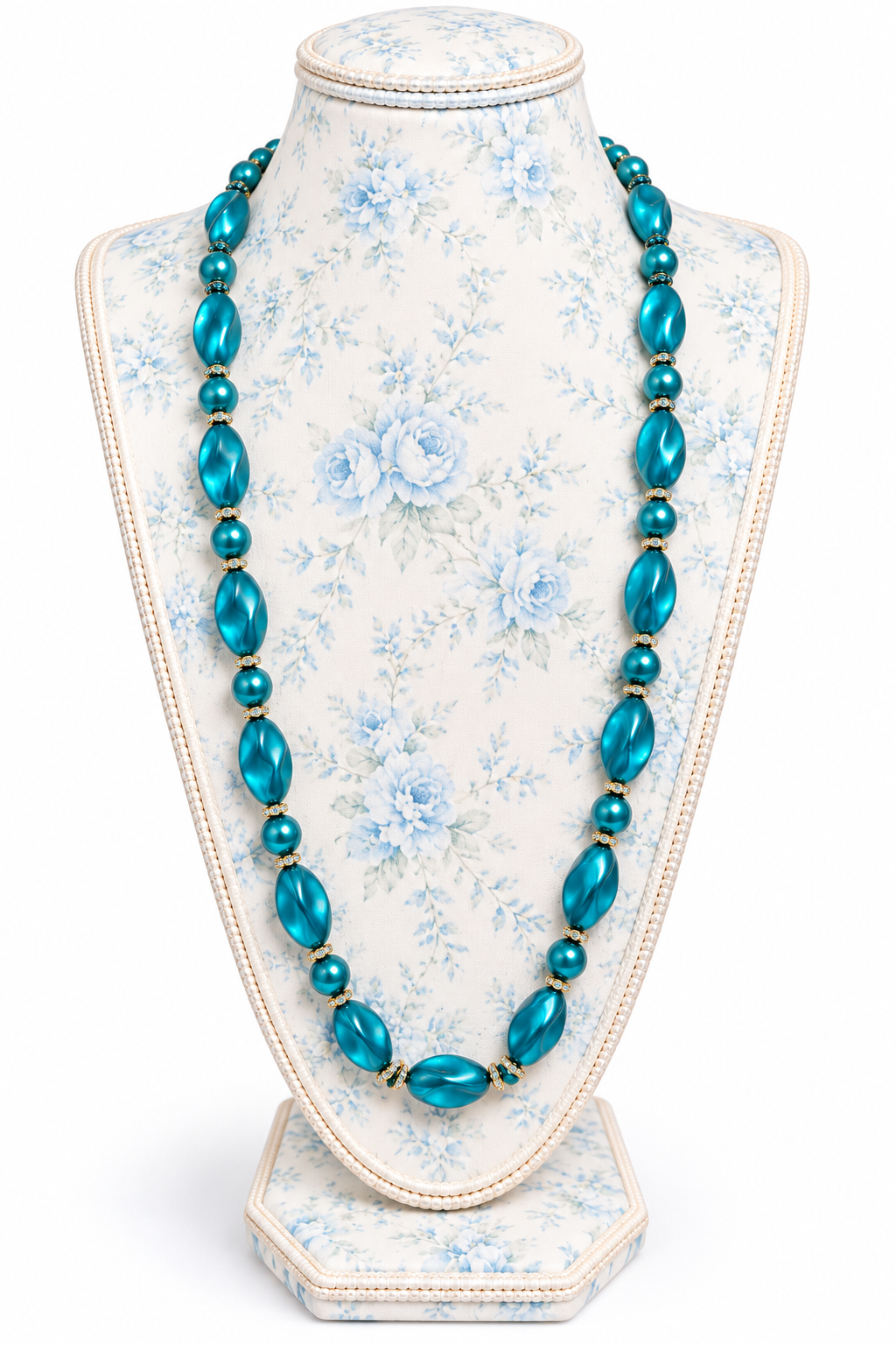 Vintage 1970s–1980s Teal Green Marbled Beaded Statement Necklace