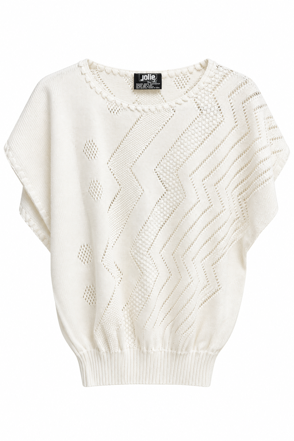 Vintage 1980s Jolie New York Ivory Open Knit Sweater Top Boat Neck S/M