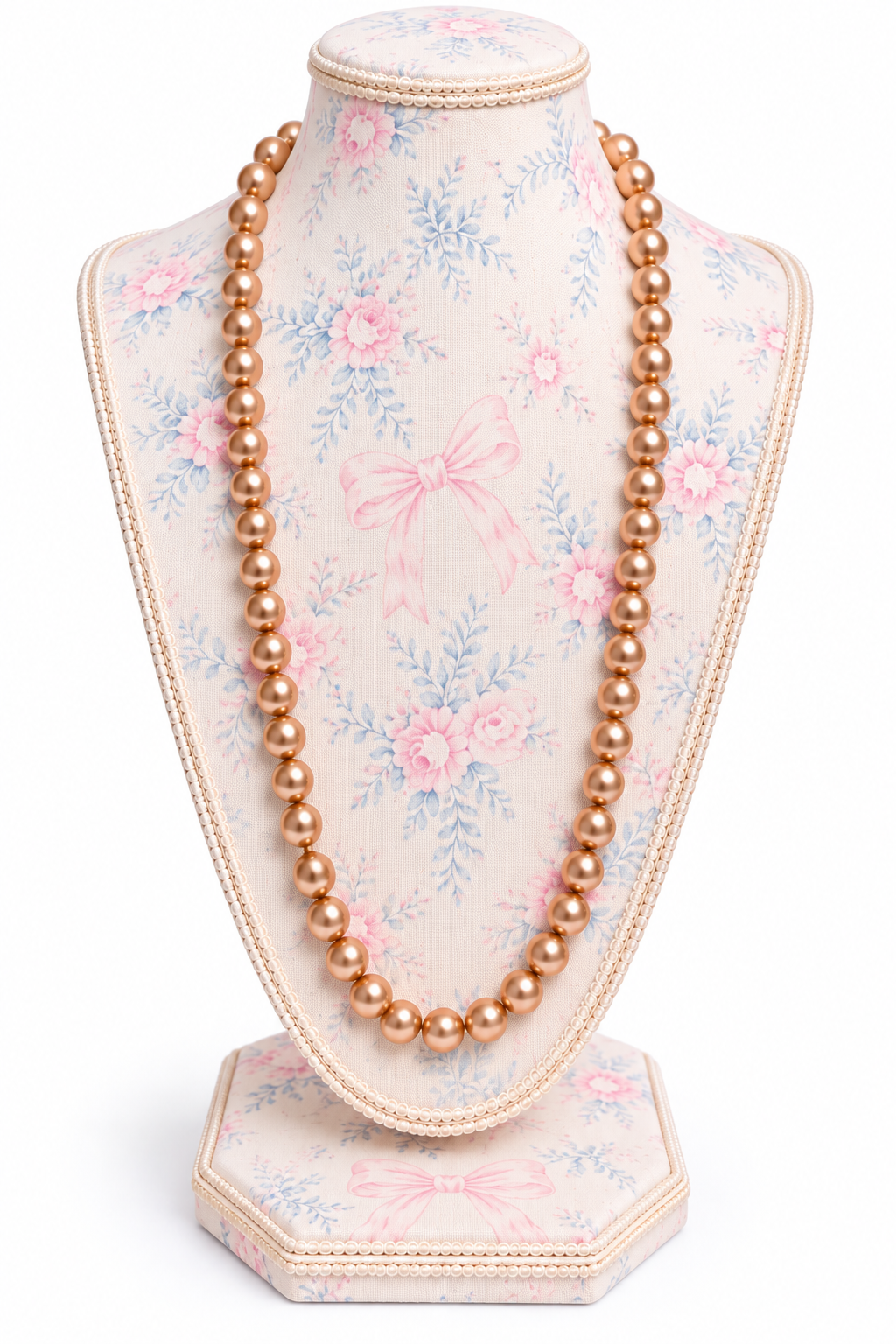 Vintage 1980s Champagne Faux Pearl Long Single-Strand Necklace