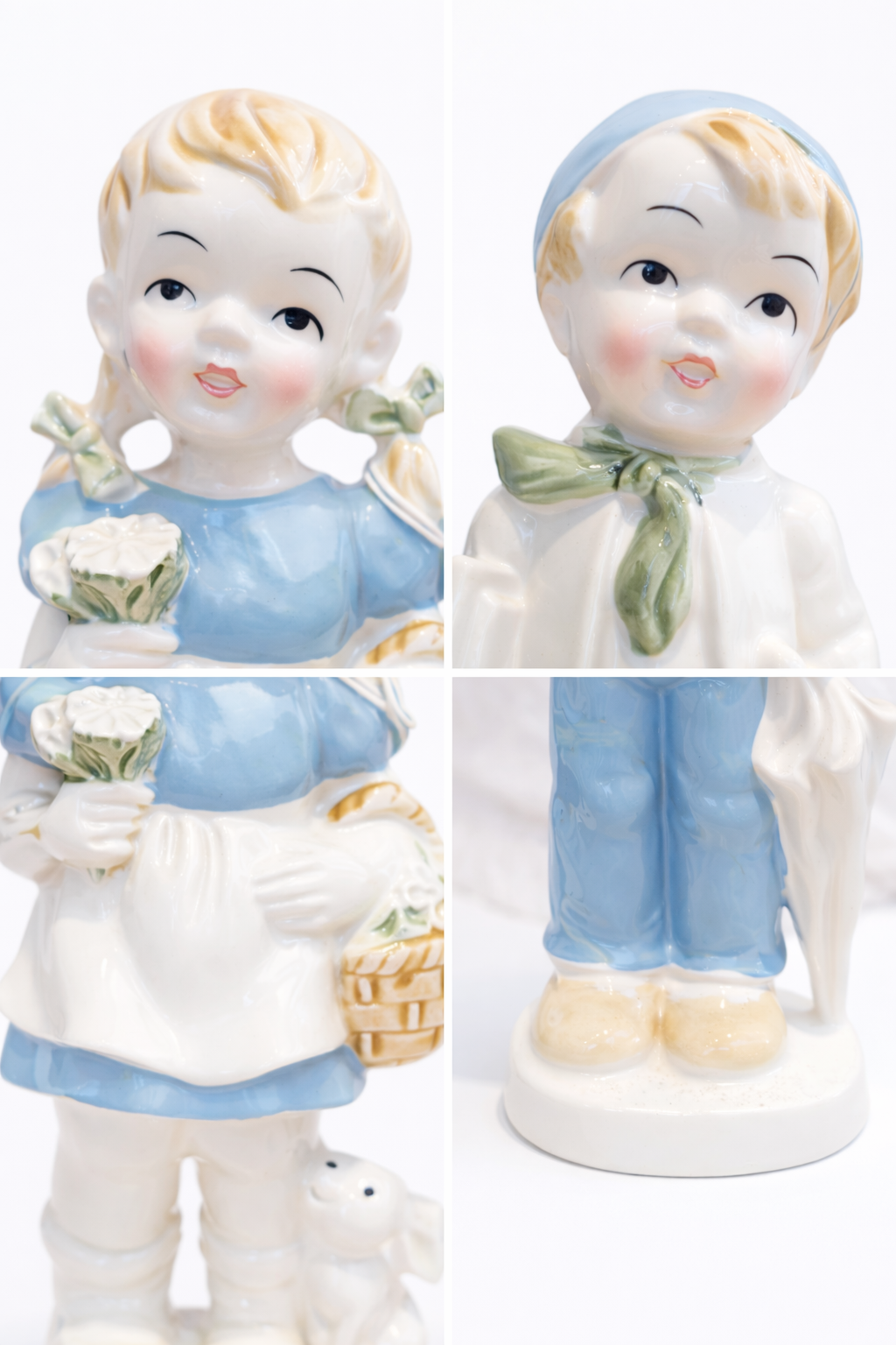 Vintage Blue & White Storybook Children Figurines | Set of 2 Porcelain Boy & Girl Statues