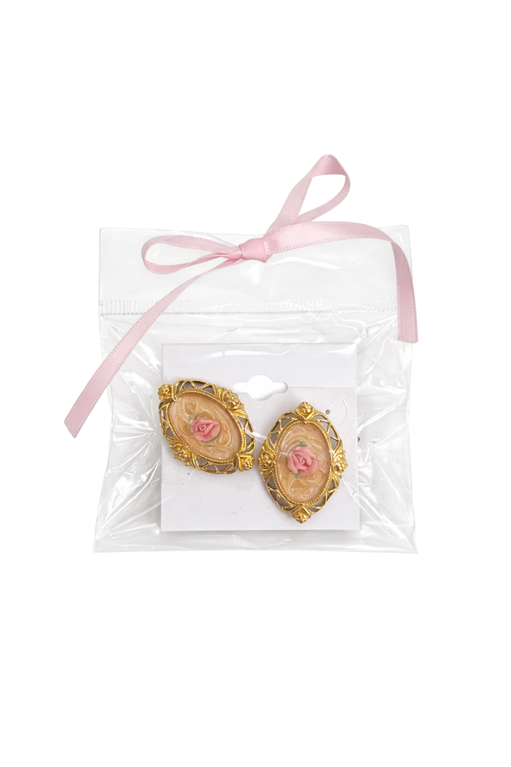 Roseraie Royale | Rococo Rose Cameo Earrings – Vintage French Baroque Gold- tone Filigree Statement Studs