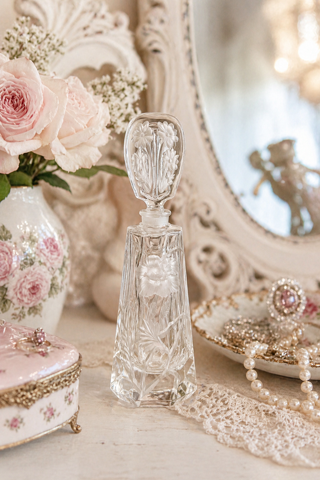1950s IRICE Hand-Cut Crystal Perfume Bottle | Rare Japanese Vanity Decanter