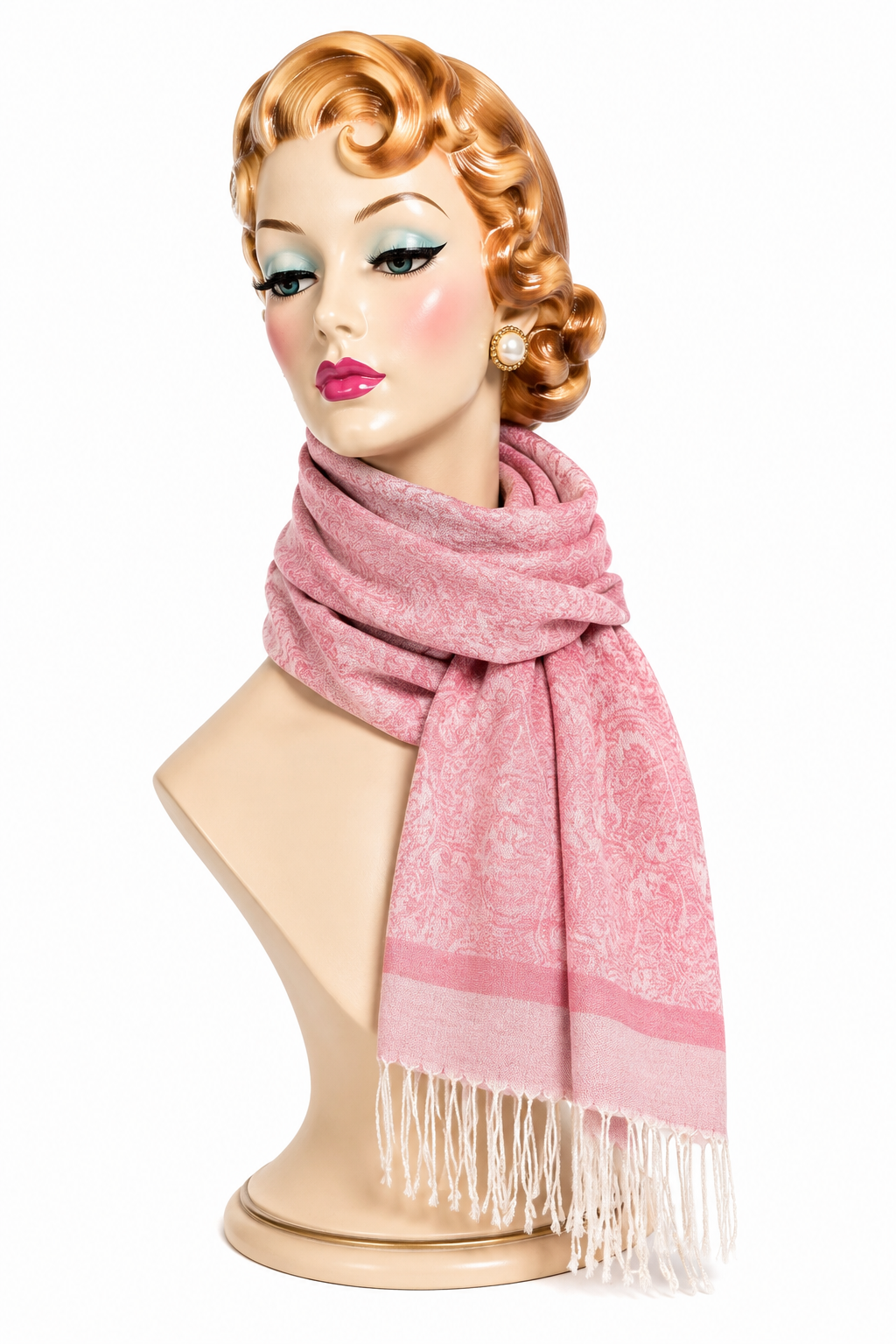 Blush Pink Paisley Scarf – Romantic Fringe Shawl Wrap