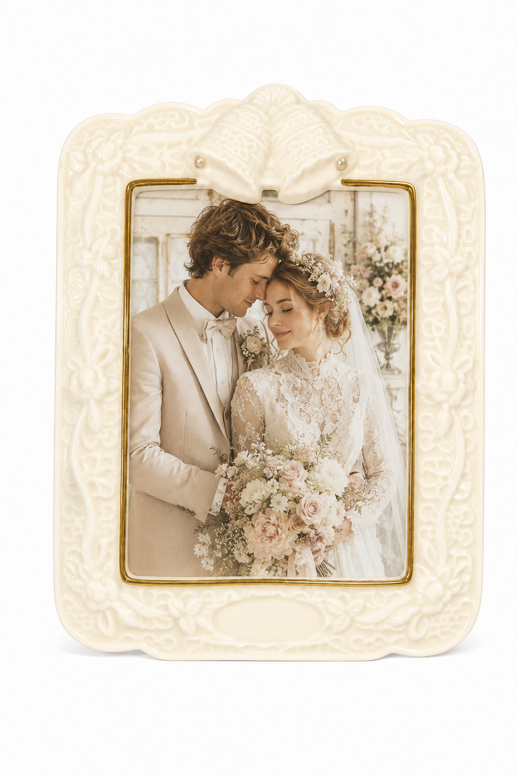 Vintage Ivory Wedding Picture Frame | 5x7 Floral Bridal Photo Frame